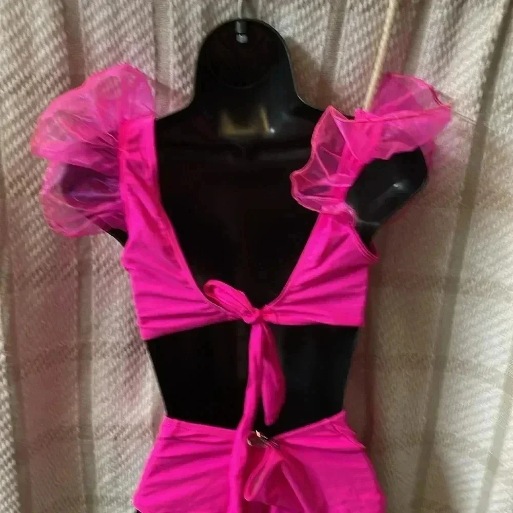 SPORLIKE High Waisted Swimsuit Organza Ruffle Bikini Twist Front Bathing Suit
